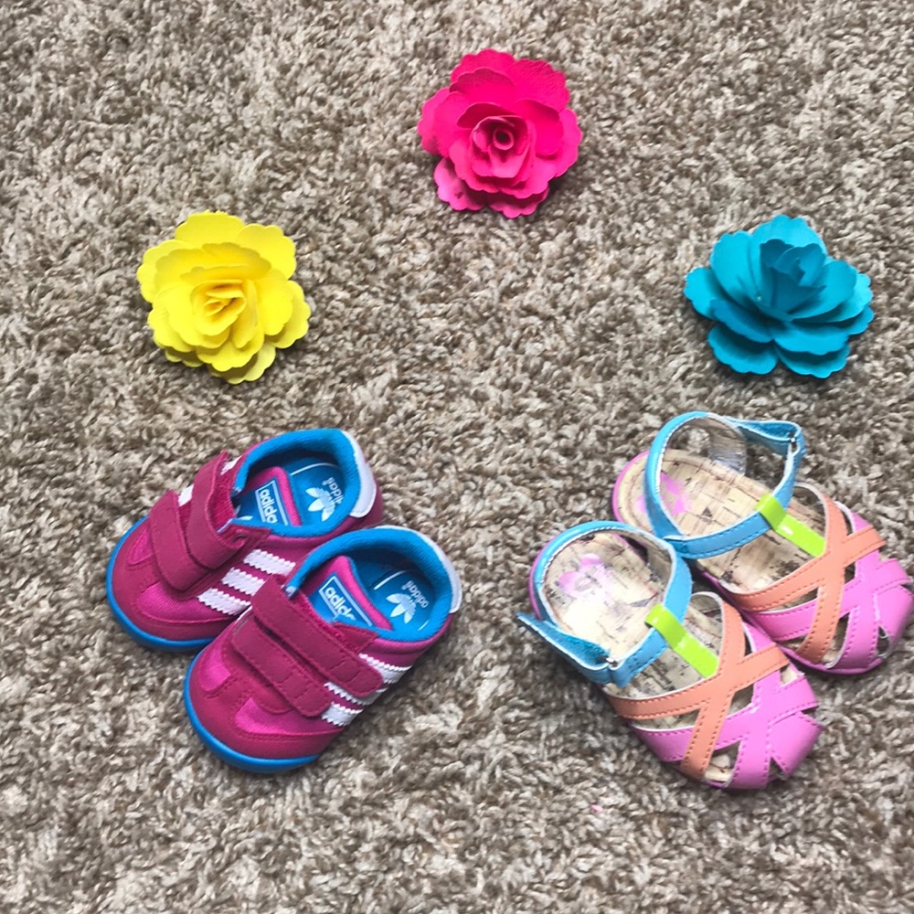 Baby girls Roxy sandals and Adidas shoes